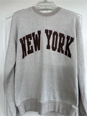 New York Appliqué Crewneck Sweater - Gray with Brown Lettering super soft
